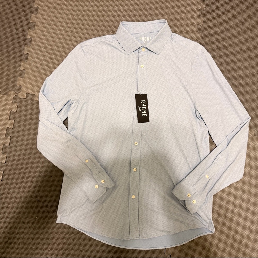 GUC RHONE Men's Blue Diamond Commuter Slim Fit Dress Shirt Large